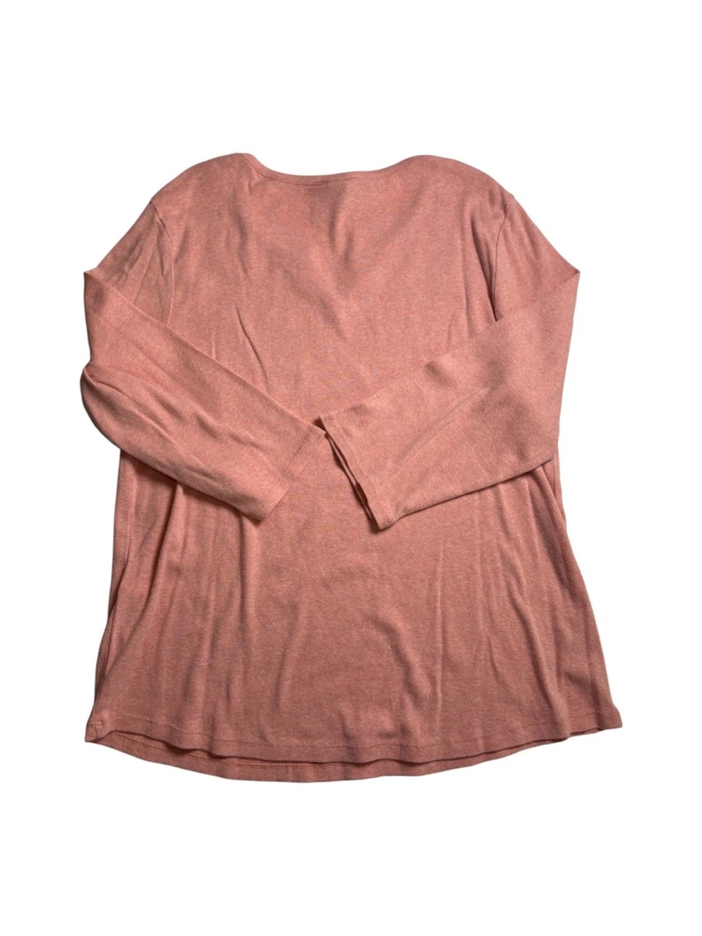 Chico's Skylar Split Neck Top Size 2 US Large Coral Haze Heather 3/4 Sleeve - Picture 2 of 10